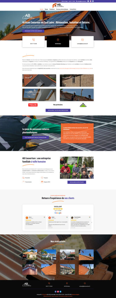 Aperçu du site d'AB Couverture après le travail de refonte de l'agence touvabene